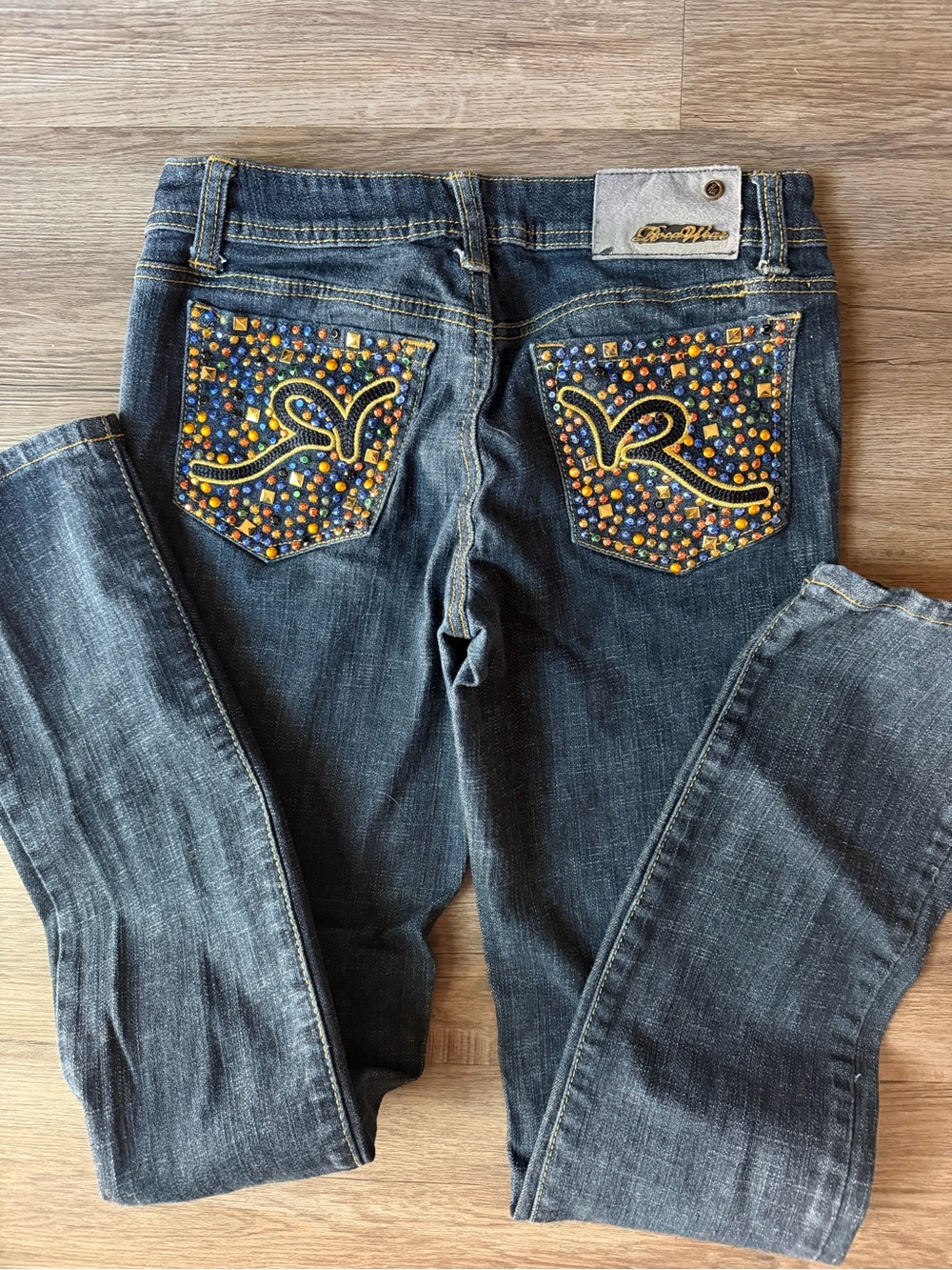 Y2K Rocawear Women's Dark Wash Embellished Pocket Jeans - Blue